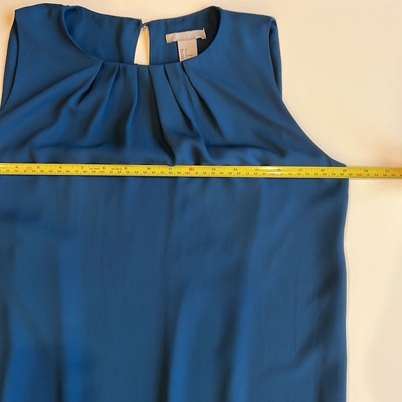 Chiffon Dress with pleats around neck, key hole button at back, Ocean blue/teal - Picture 3 of 8